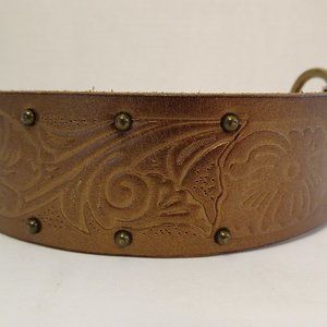 LUCKY BRAND Bronze Leather Tooled Belt Size S Stud